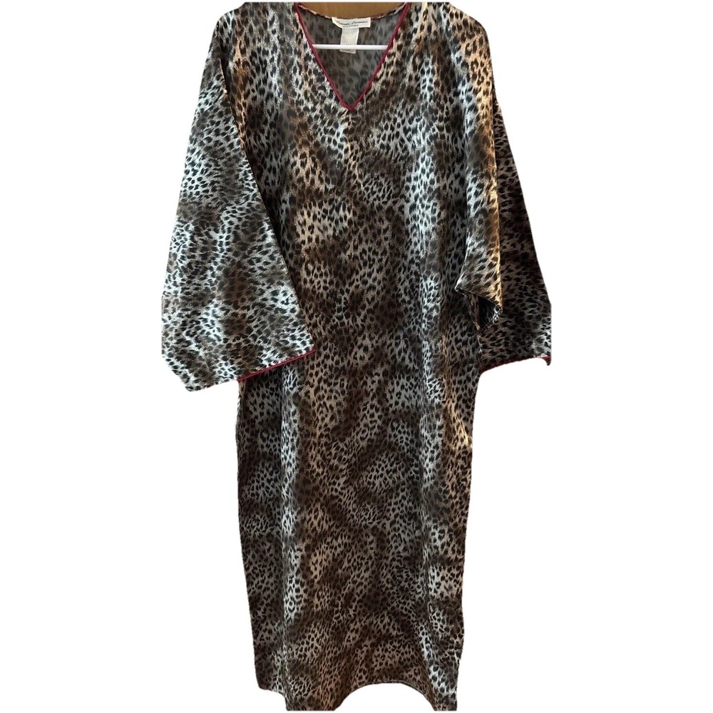 Natori Leopard Print Satin Caftan with Rose Trim MRS. ROPER party perfect!!!!
